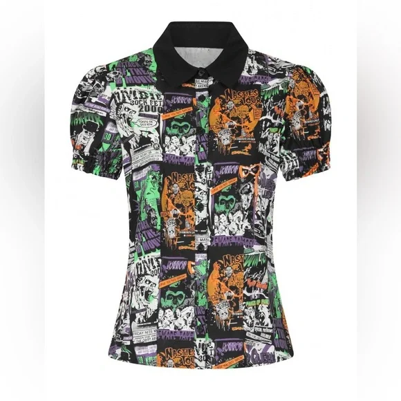 Hell Bunny Cult Classic Monster Blouse - Picture 1 of 3